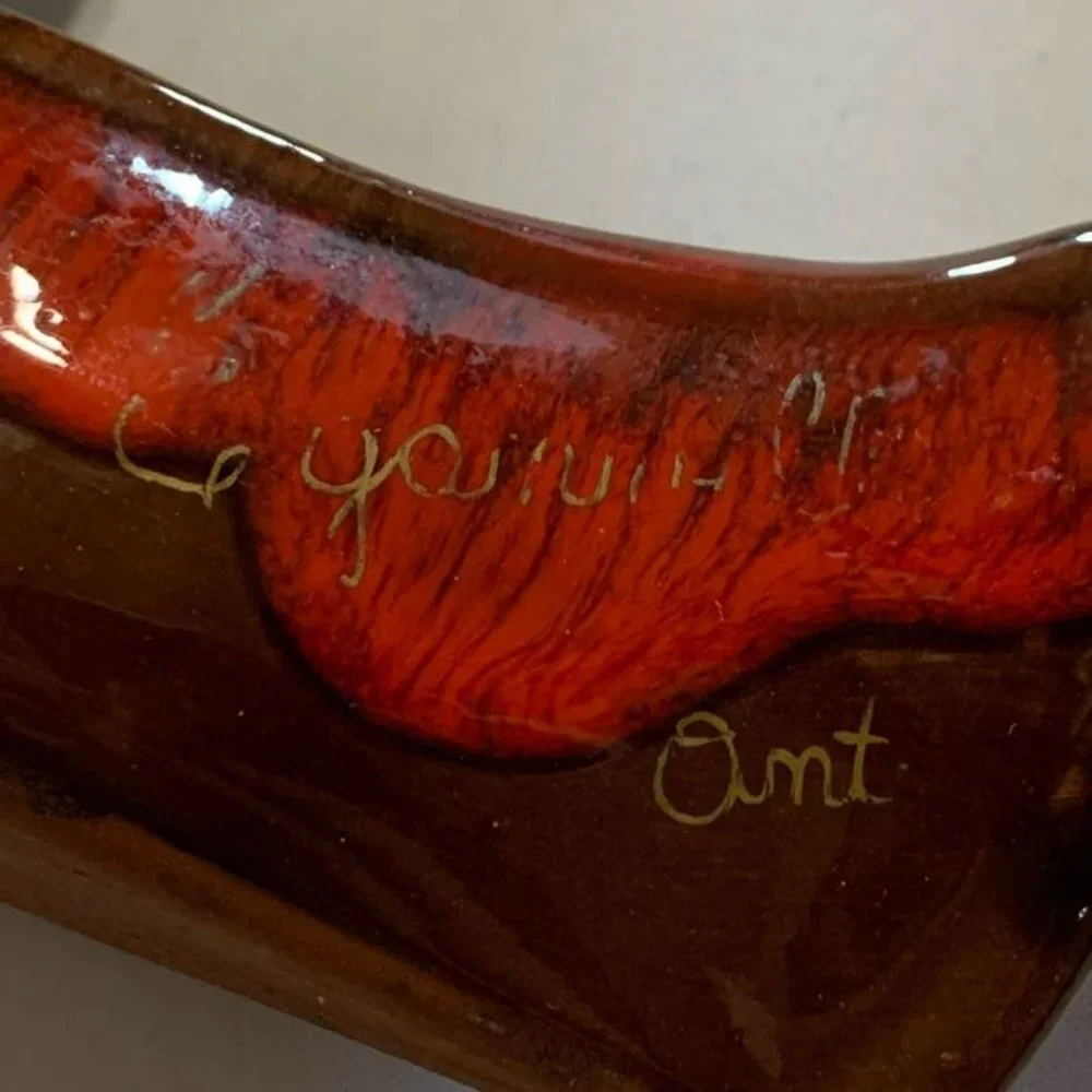 Vintage McMaster Craft Pottery Indian In Canoe Souvenir Canada Indigenous Red Gl - Picture 2 of 8